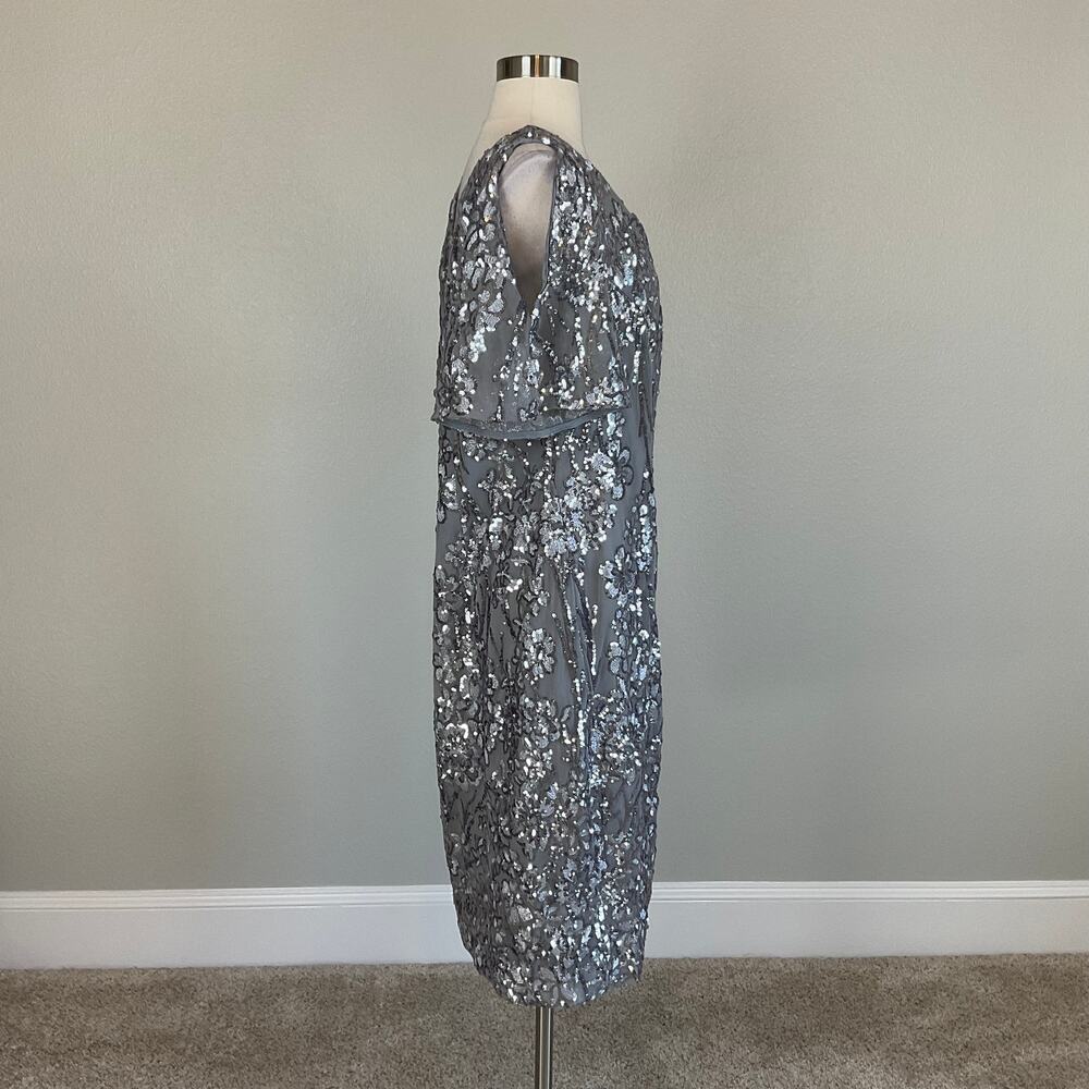 Alex Evenings Silver Cocktail Dress Sequin Short Sleeve V-Neck Sheath Size 14W - Picture 4 of 11